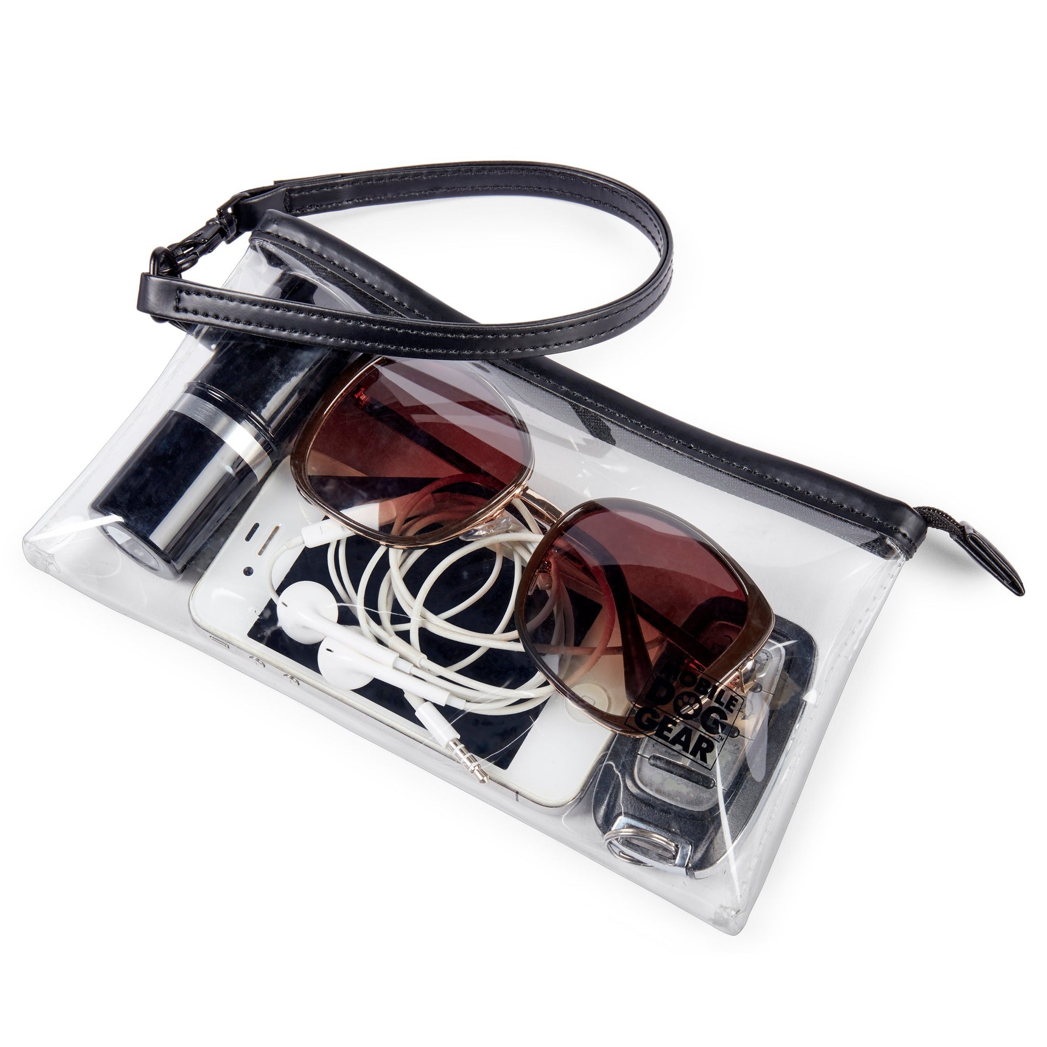  clear wristlet, ideal for storing sunglasses, phone, chargers or any other travel essentials.