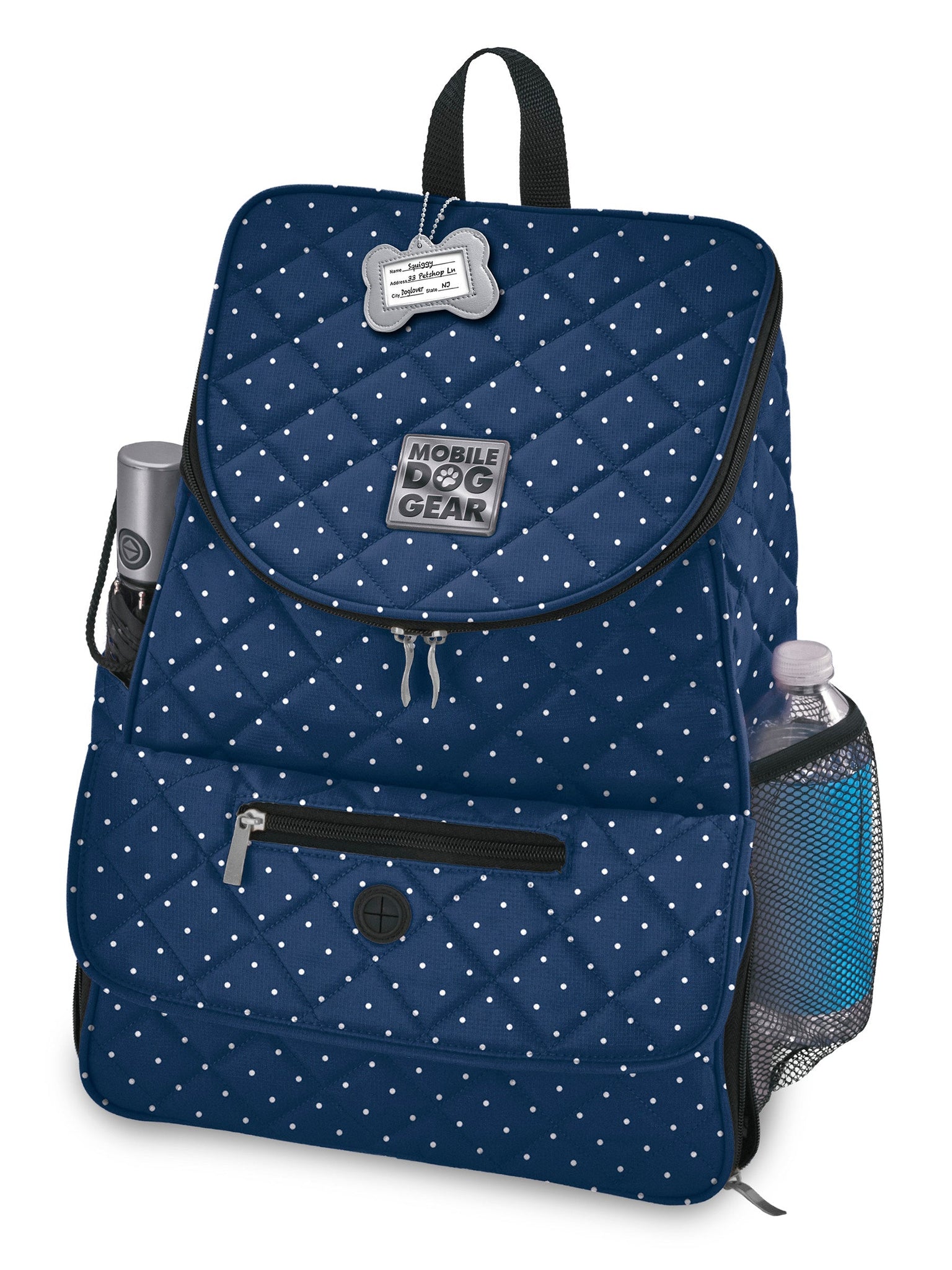 Overnight Dog Backpack In Navy / White Dots